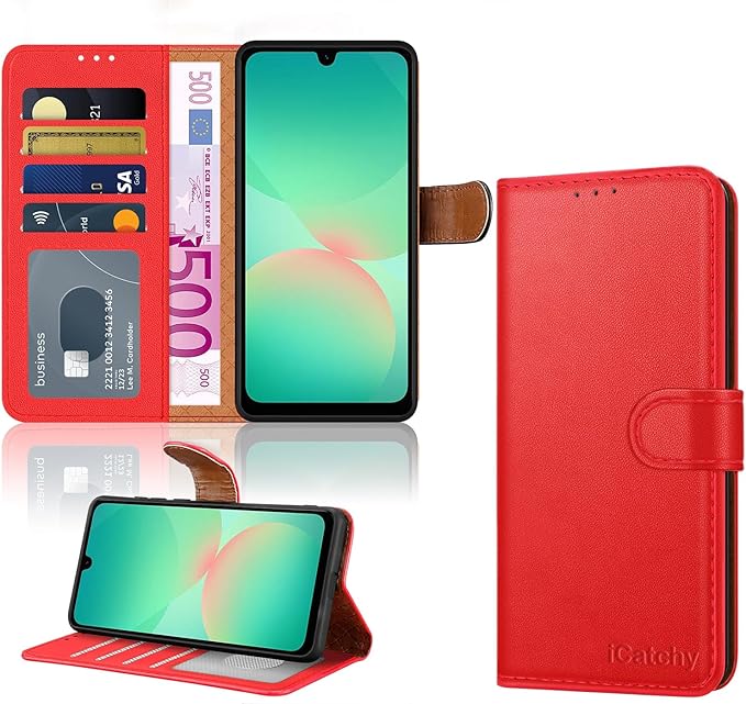 iCatchy for Samsung A26 5G Case with 4 Card Slots Leather Wallet Flip Book RFID Blocking Magnetic Closure Kickstand Shockproof Protective Phone Cover compatible with Galaxy A26