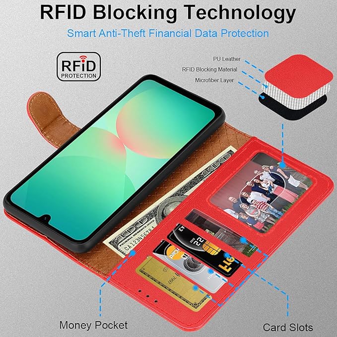 iCatchy for Samsung A26 5G Case with 4 Card Slots Leather Wallet Flip Book RFID Blocking Magnetic Closure Kickstand Shockproof Protective Phone Cover compatible with Galaxy A26