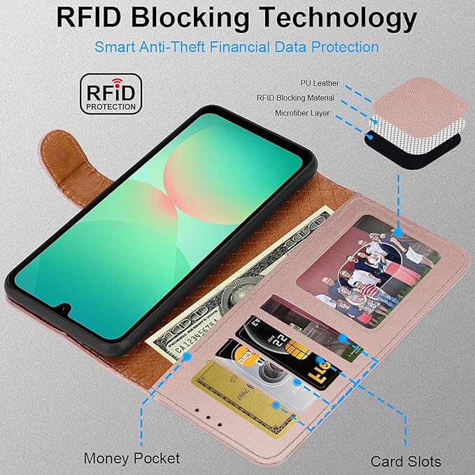 iCatchy for Samsung A26 5G Case with 4 Card Slots Leather Wallet Flip Book RFID Blocking Magnetic Closure Kickstand Shockproof Protective Phone Cover compatible with Galaxy A26