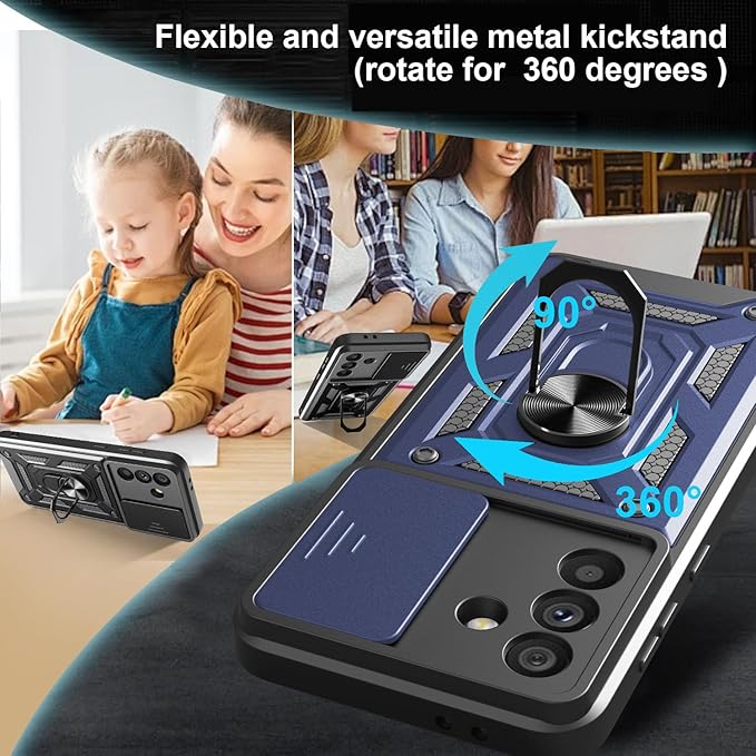iCatchy for Samsung Galaxy A56 5G Phone Case Military Grade Drop Protection Bumper Cover, 360°Rotate Magnetic Ring Stand, Slide Camera Lens Anti-Scratch Hybrid Tough Shell