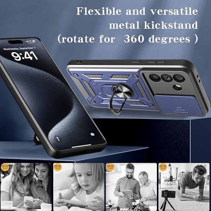 iCatchy for Samsung Galaxy A56 5G Phone Case Military Grade Drop Protection Bumper Cover, 360°Rotate Magnetic Ring Stand, Slide Camera Lens Anti-Scratch Hybrid Tough Shell