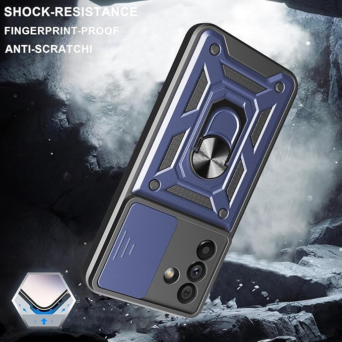 iCatchy for Samsung Galaxy A56 5G Phone Case Military Grade Drop Protection Bumper Cover, 360°Rotate Magnetic Ring Stand, Slide Camera Lens Anti-Scratch Hybrid Tough Shell