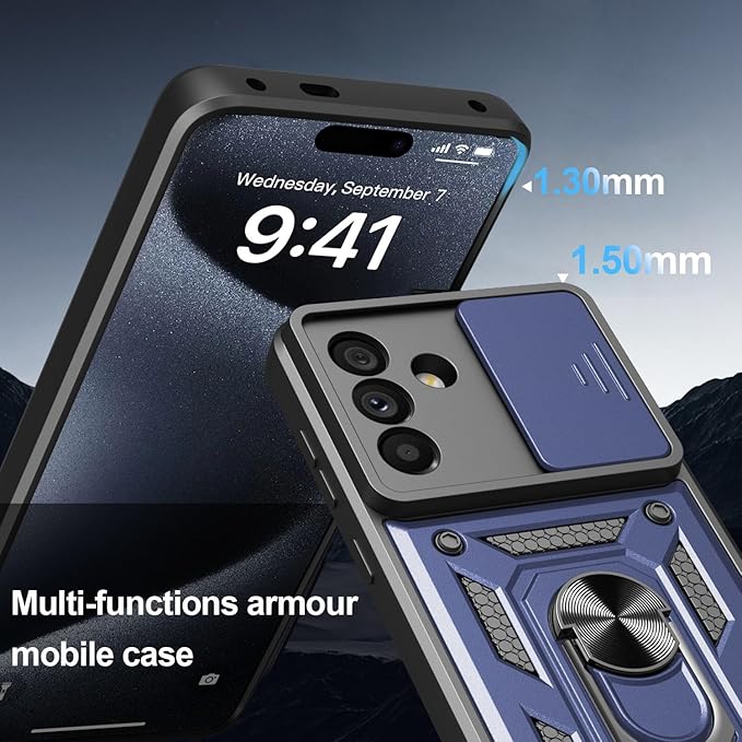 iCatchy for Samsung Galaxy A56 5G Phone Case Military Grade Drop Protection Bumper Cover, 360°Rotate Magnetic Ring Stand, Slide Camera Lens Anti-Scratch Hybrid Tough Shell