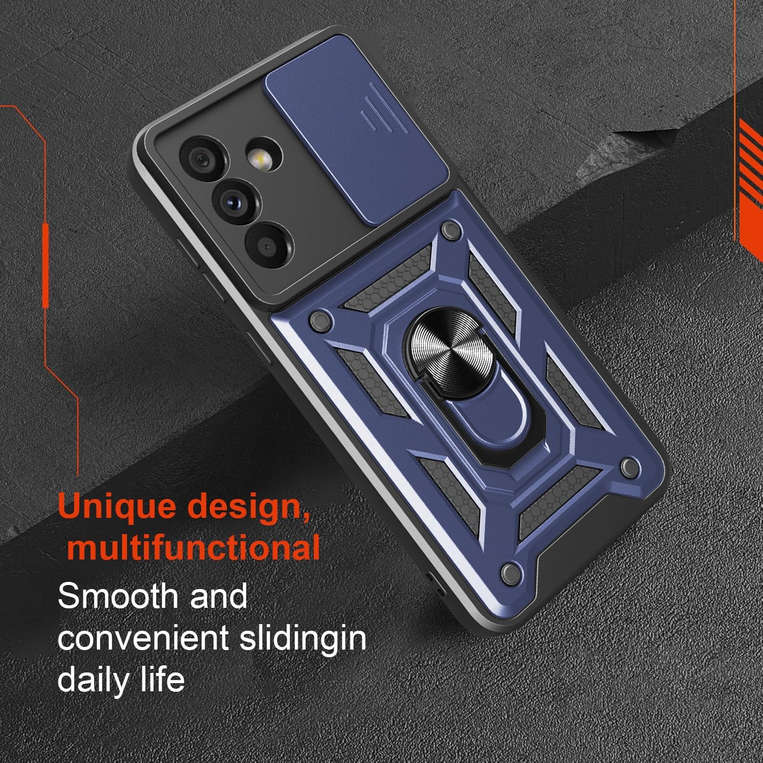 iCatchy for Samsung Galaxy A56 5G Phone Case Military Grade Drop Protection Bumper Cover, 360°Rotate Magnetic Ring Stand, Slide Camera Lens Anti-Scratch Hybrid Tough Shell