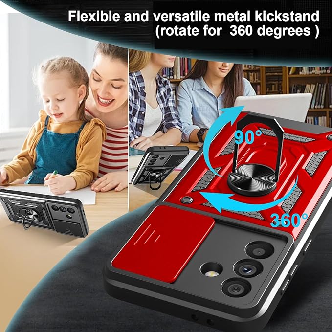iCatchy for Samsung Galaxy A56 5G Phone Case Military Grade Drop Protection Bumper Cover, 360°Rotate Magnetic Ring Stand, Slide Camera Lens Anti-Scratch Hybrid Tough Shell
