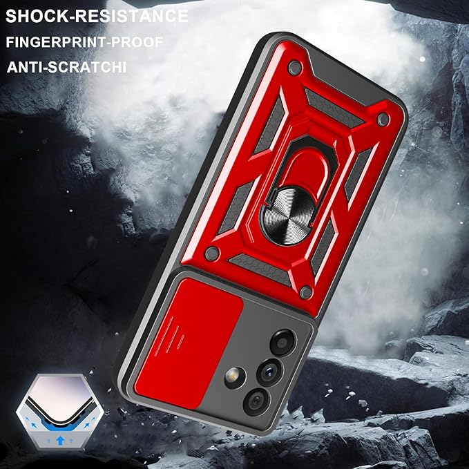 iCatchy for Samsung Galaxy A56 5G Phone Case Military Grade Drop Protection Bumper Cover, 360°Rotate Magnetic Ring Stand, Slide Camera Lens Anti-Scratch Hybrid Tough Shell