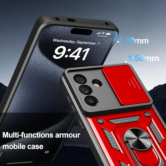 iCatchy for Samsung Galaxy A56 5G Phone Case Military Grade Drop Protection Bumper Cover, 360°Rotate Magnetic Ring Stand, Slide Camera Lens Anti-Scratch Hybrid Tough Shell