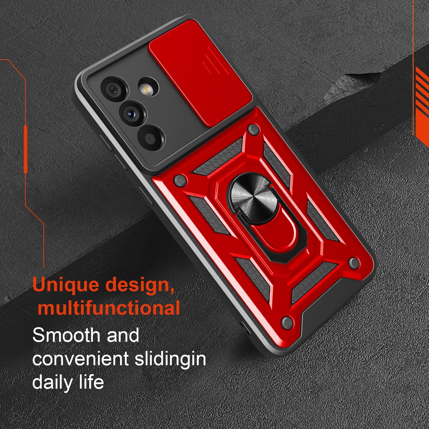 iCatchy for Samsung Galaxy A56 5G Phone Case Military Grade Drop Protection Bumper Cover, 360°Rotate Magnetic Ring Stand, Slide Camera Lens Anti-Scratch Hybrid Tough Shell