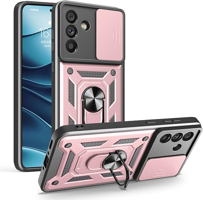 iCatchy for Samsung Galaxy A56 5G Phone Case Military Grade Drop Protection Bumper Cover, 360°Rotate Magnetic Ring Stand, Slide Camera Lens Anti-Scratch Hybrid Tough Shell