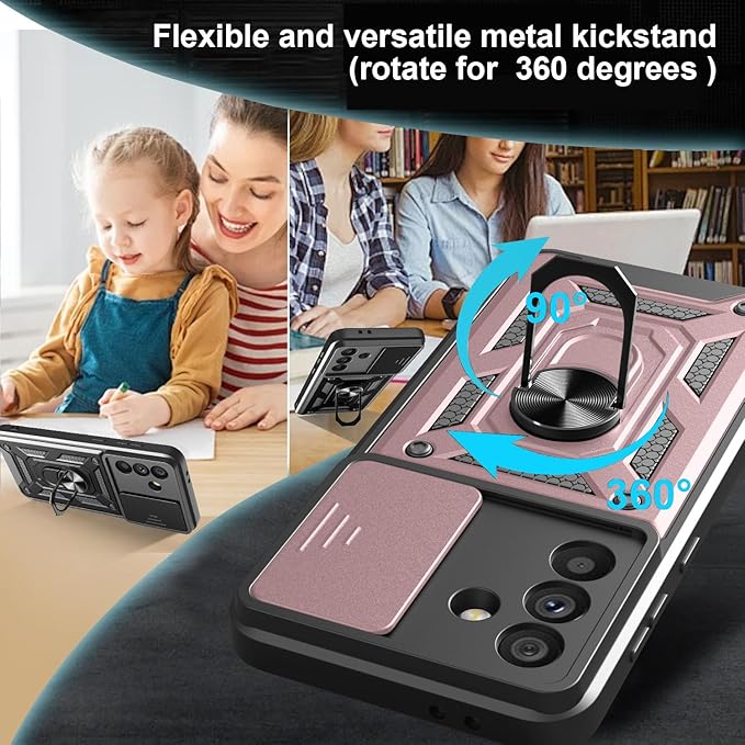 iCatchy for Samsung Galaxy A56 5G Phone Case Military Grade Drop Protection Bumper Cover, 360°Rotate Magnetic Ring Stand, Slide Camera Lens Anti-Scratch Hybrid Tough Shell