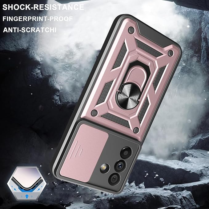 iCatchy for Samsung Galaxy A56 5G Phone Case Military Grade Drop Protection Bumper Cover, 360°Rotate Magnetic Ring Stand, Slide Camera Lens Anti-Scratch Hybrid Tough Shell
