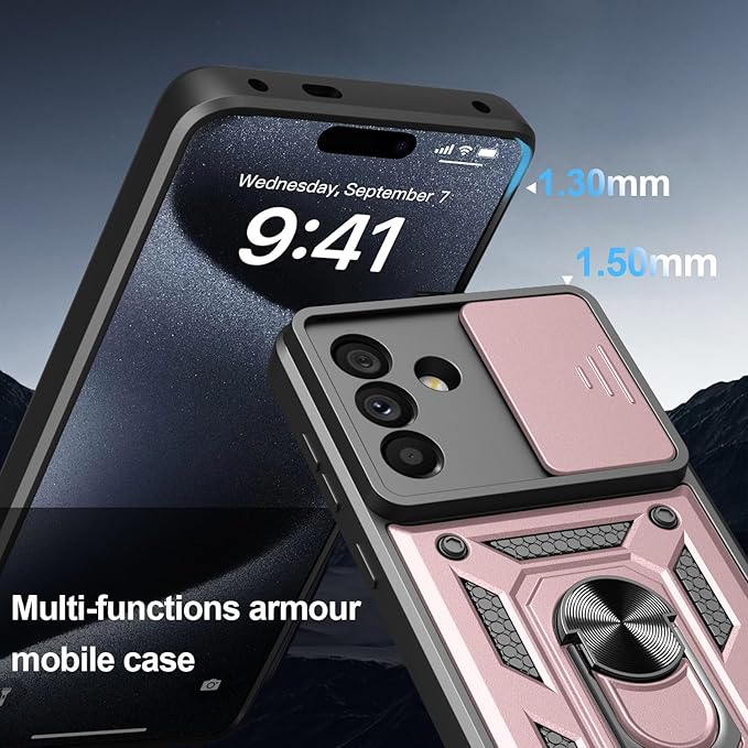 iCatchy for Samsung Galaxy A56 5G Phone Case Military Grade Drop Protection Bumper Cover, 360°Rotate Magnetic Ring Stand, Slide Camera Lens Anti-Scratch Hybrid Tough Shell