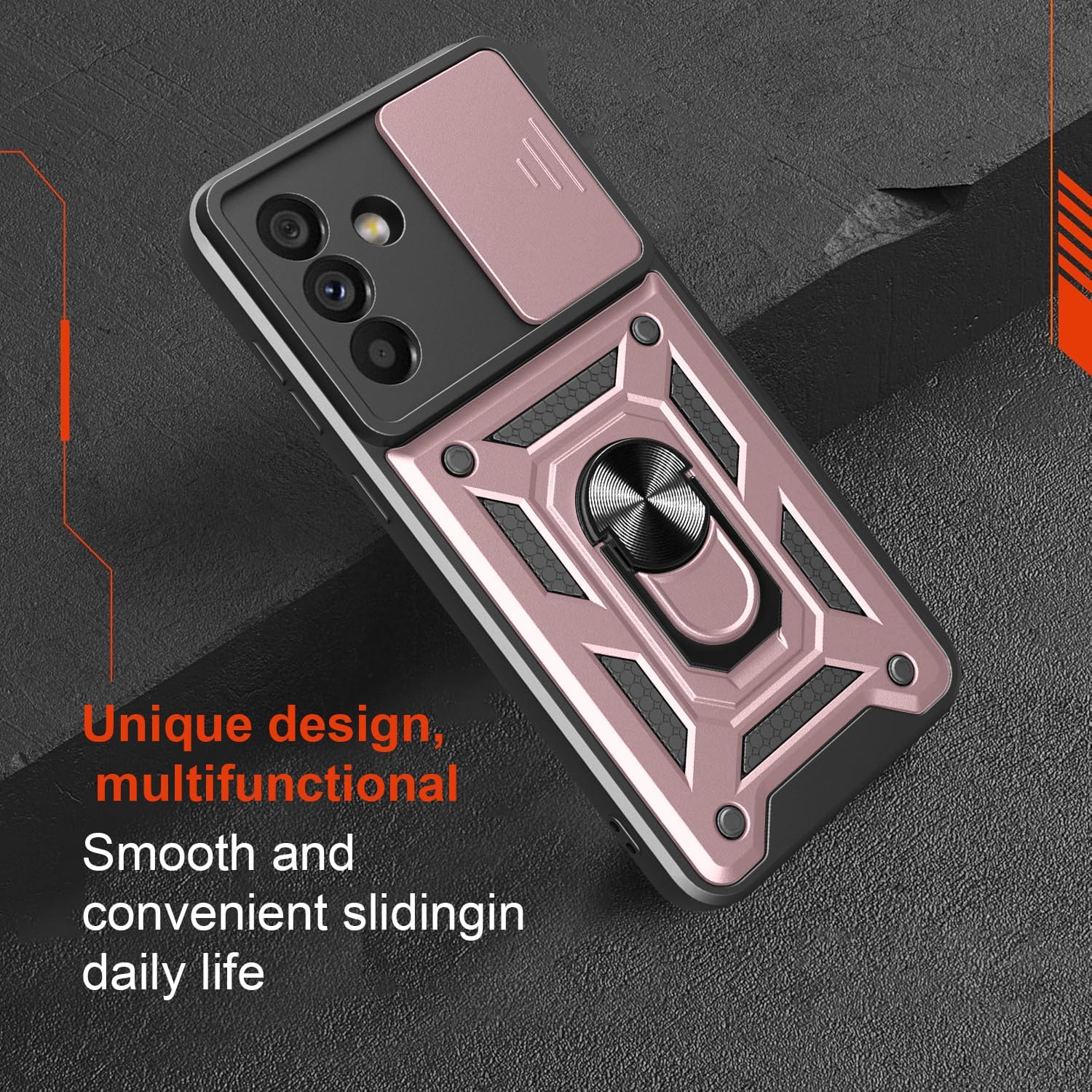 iCatchy for Samsung Galaxy A56 5G Phone Case Military Grade Drop Protection Bumper Cover, 360°Rotate Magnetic Ring Stand, Slide Camera Lens Anti-Scratch Hybrid Tough Shell