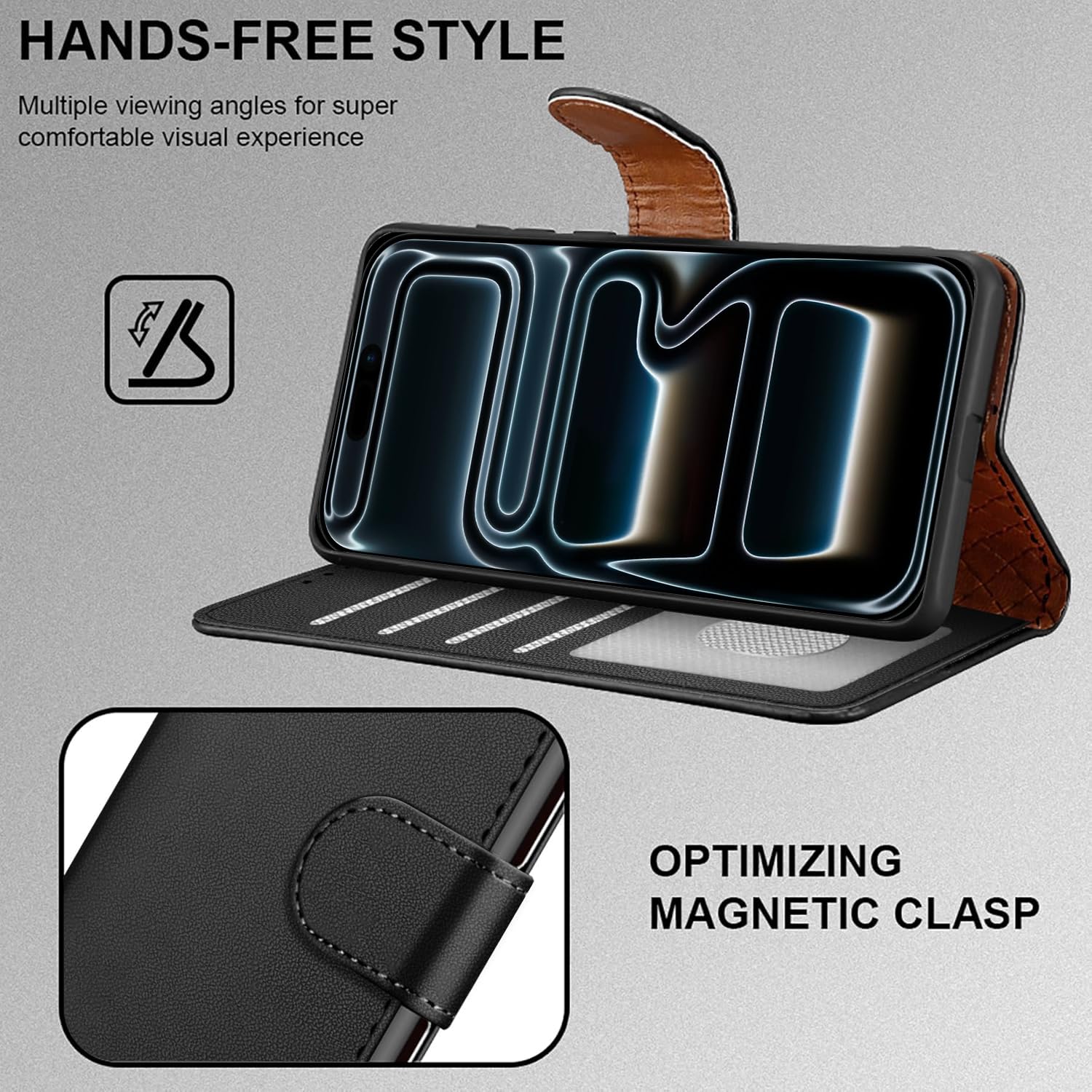iCatchy for iPhone 17 Pro Max Case with 4 Card Slots Leather Wallet Flip Book Magnetic Closure Kickstand Shockproof Protective Phone Cover compatible with iPhone 17 Pro Max