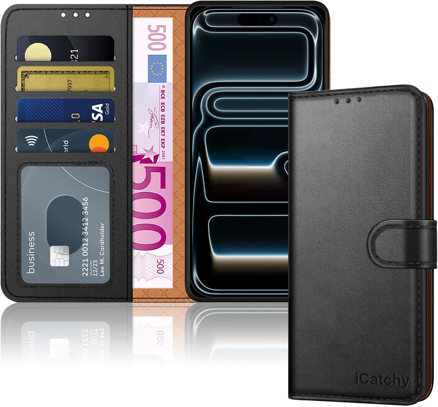 iCatchy for iPhone 17 Pro Max Case with 4 Card Slots Leather Wallet Flip Book Magnetic Closure Kickstand Shockproof Protective Phone Cover compatible with iPhone 17 Pro Max