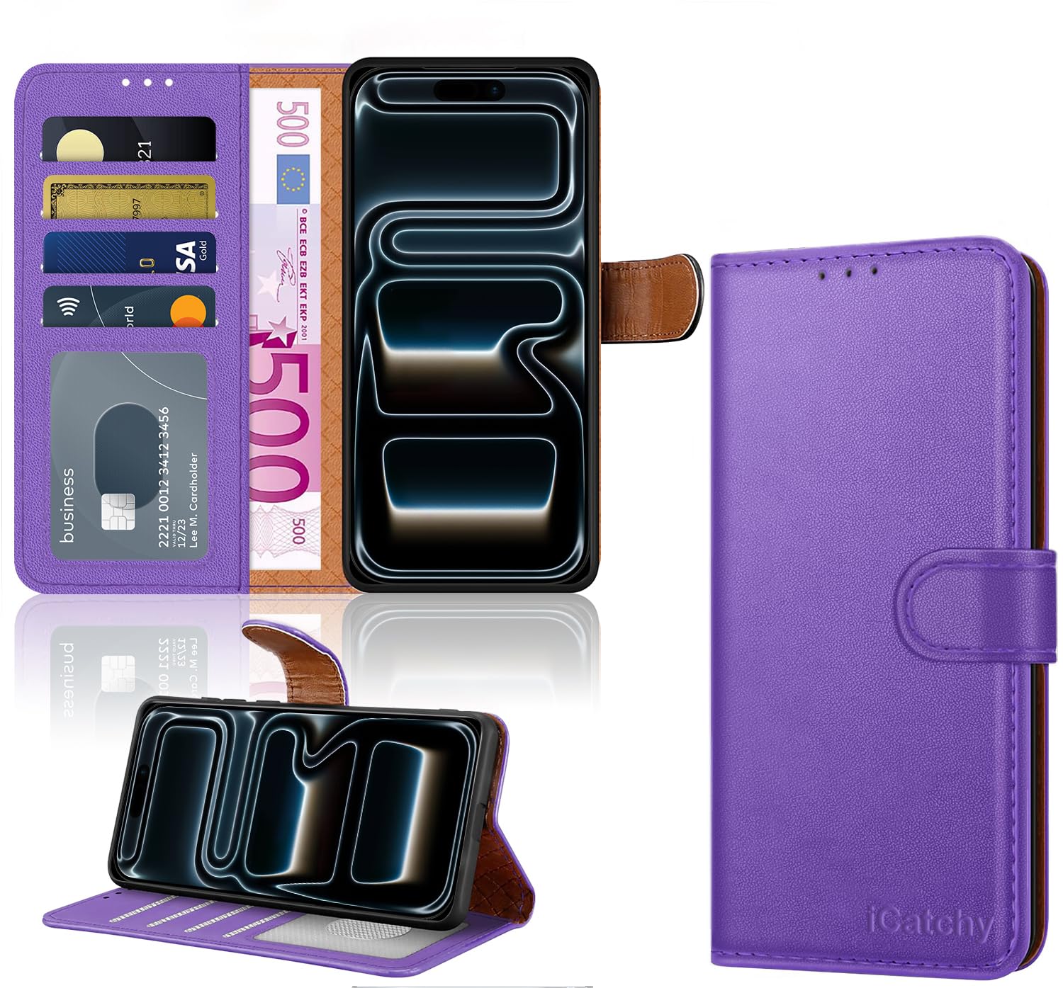 iCatchy for iPhone 17 Pro Max Case with 4 Card Slots Leather Wallet Flip Book Magnetic Closure Kickstand Shockproof Protective Phone Cover compatible with iPhone 17 Pro Max