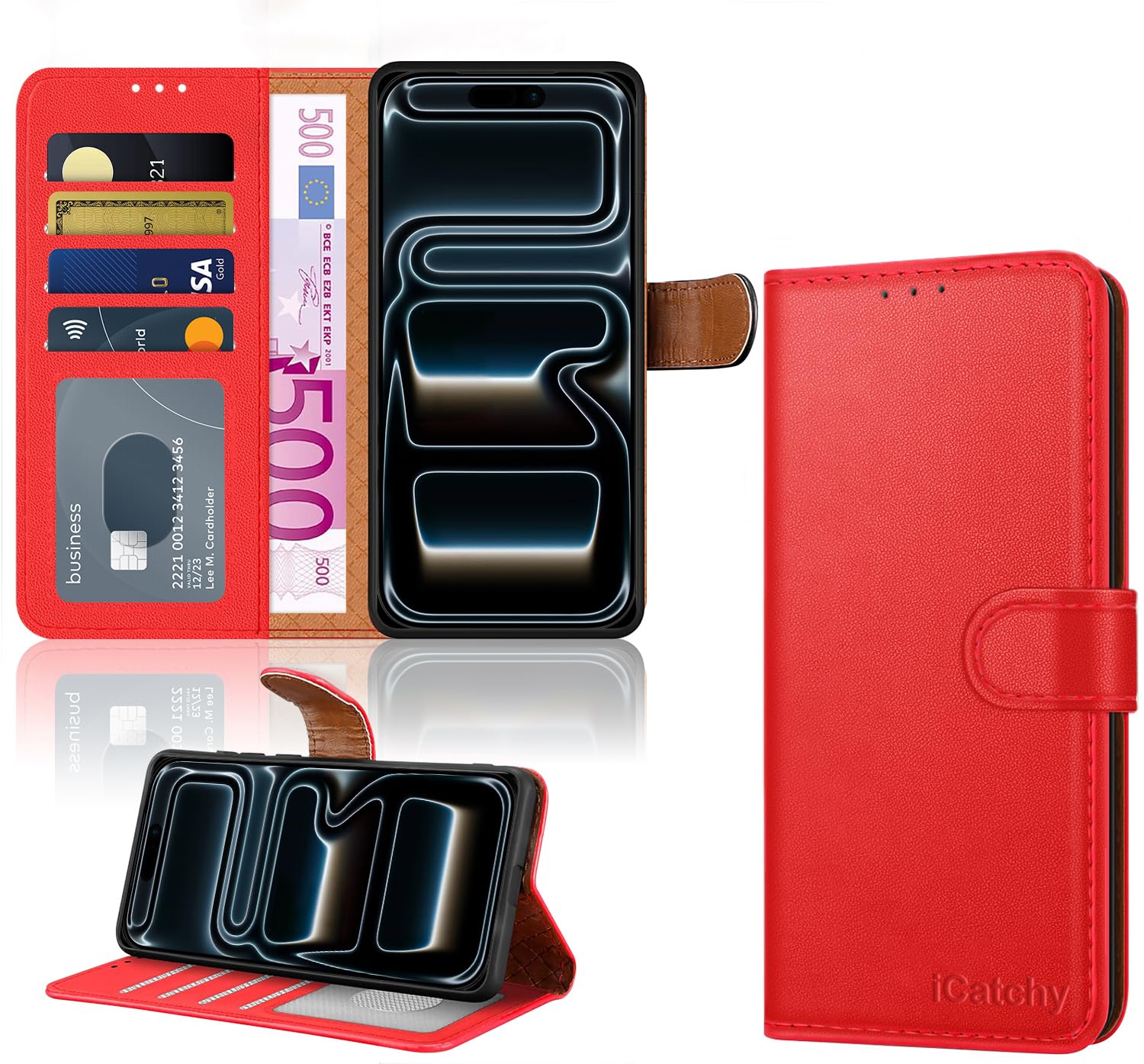 iCatchy for iPhone 17 Pro Max Case with 4 Card Slots Leather Wallet Flip Book Magnetic Closure Kickstand Shockproof Protective Phone Cover compatible with iPhone 17 Pro Max