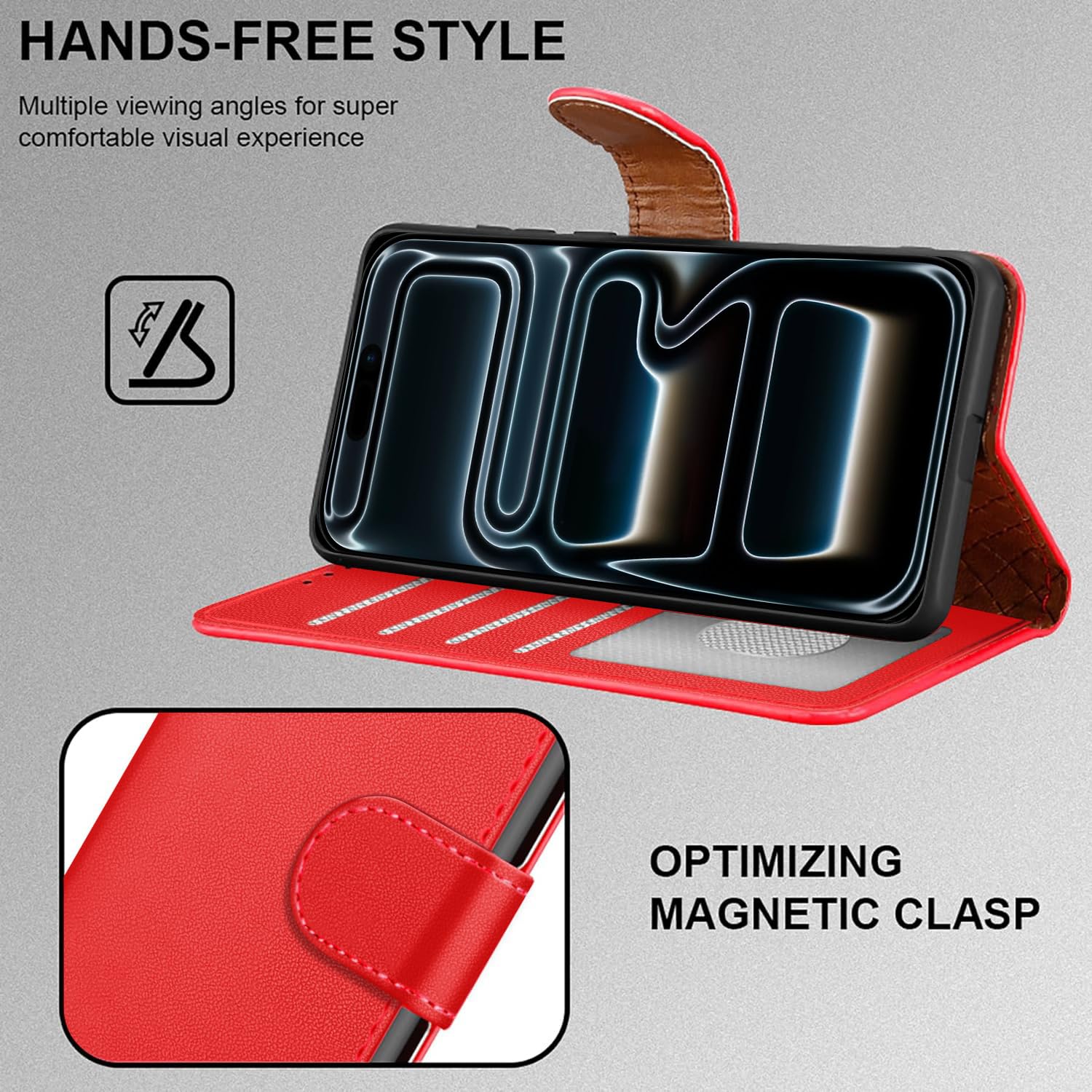 iCatchy for iPhone 17 Pro Max Case with 4 Card Slots Leather Wallet Flip Book Magnetic Closure Kickstand Shockproof Protective Phone Cover compatible with iPhone 17 Pro Max