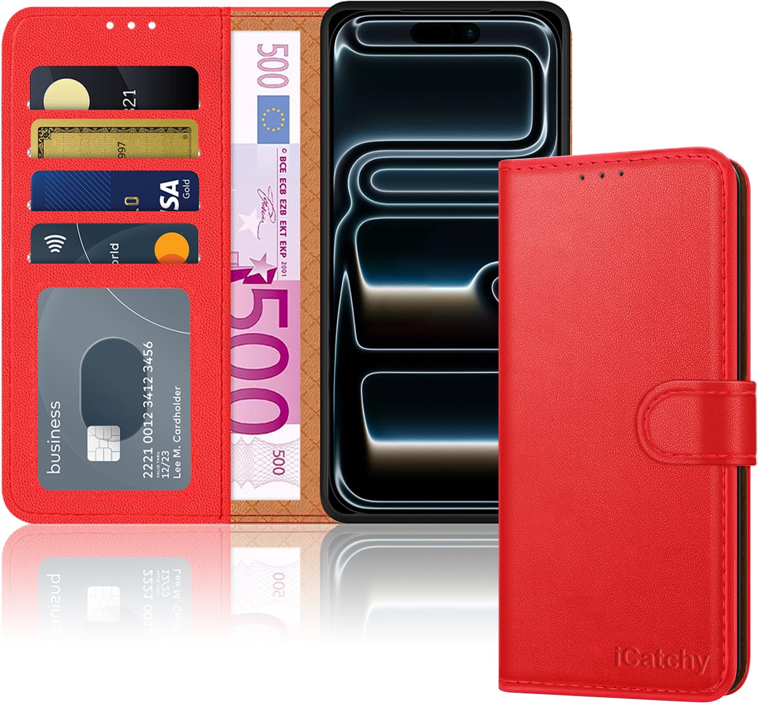 iCatchy for iPhone 17 Pro Max Case with 4 Card Slots Leather Wallet Flip Book Magnetic Closure Kickstand Shockproof Protective Phone Cover compatible with iPhone 17 Pro Max