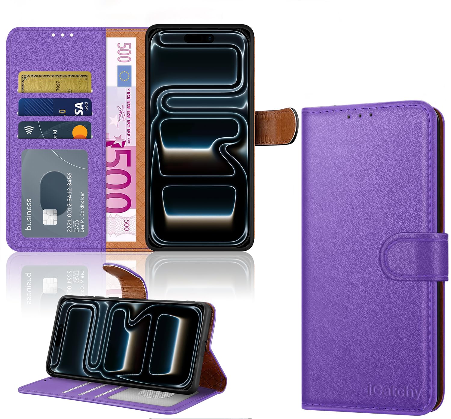 iCatchy for iPhone 17 Pro Case with 3 Card Slots Leather Wallet Flip Book Magnetic Closure Kickstand Shockproof Protective Phone Cover compatible with iPhone 17