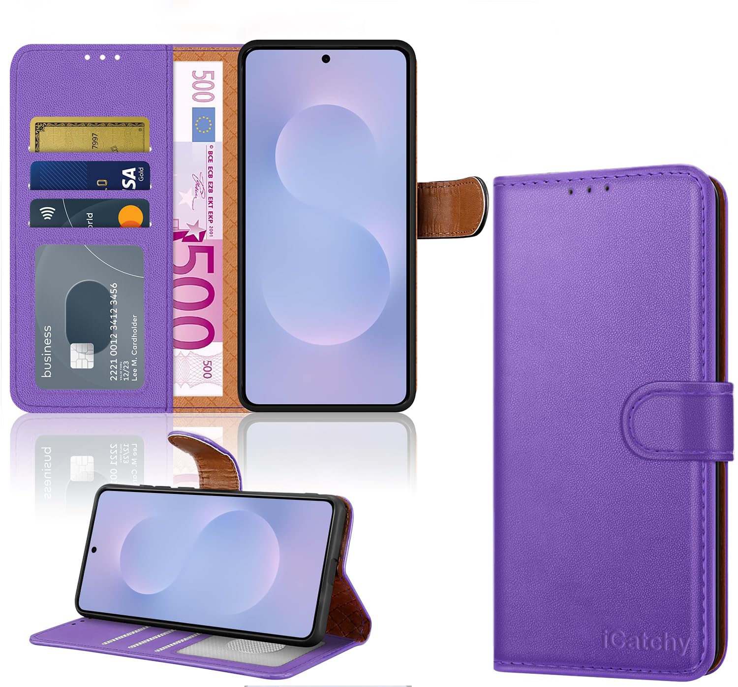 iCatchy for Samsung S25 Edge Case with 4 Card Slots Leather Wallet Flip Book RFID Blocking Magnetic Closure Kickstand Shockproof Protective Phone Cover compatible with Galaxy 25 Edge