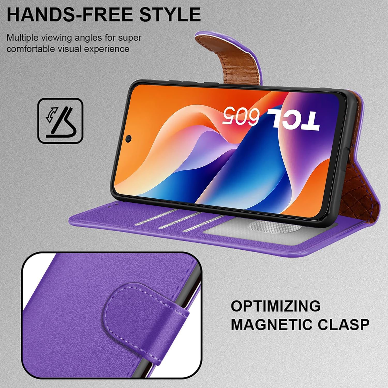 iCatchy for TCL 605 Case with 3 Card Slots Leather Wallet Flip Book RFID Blocking Magnetic Closure Kickstand Shockproof Protective Phone Cover compatible with TCL 605