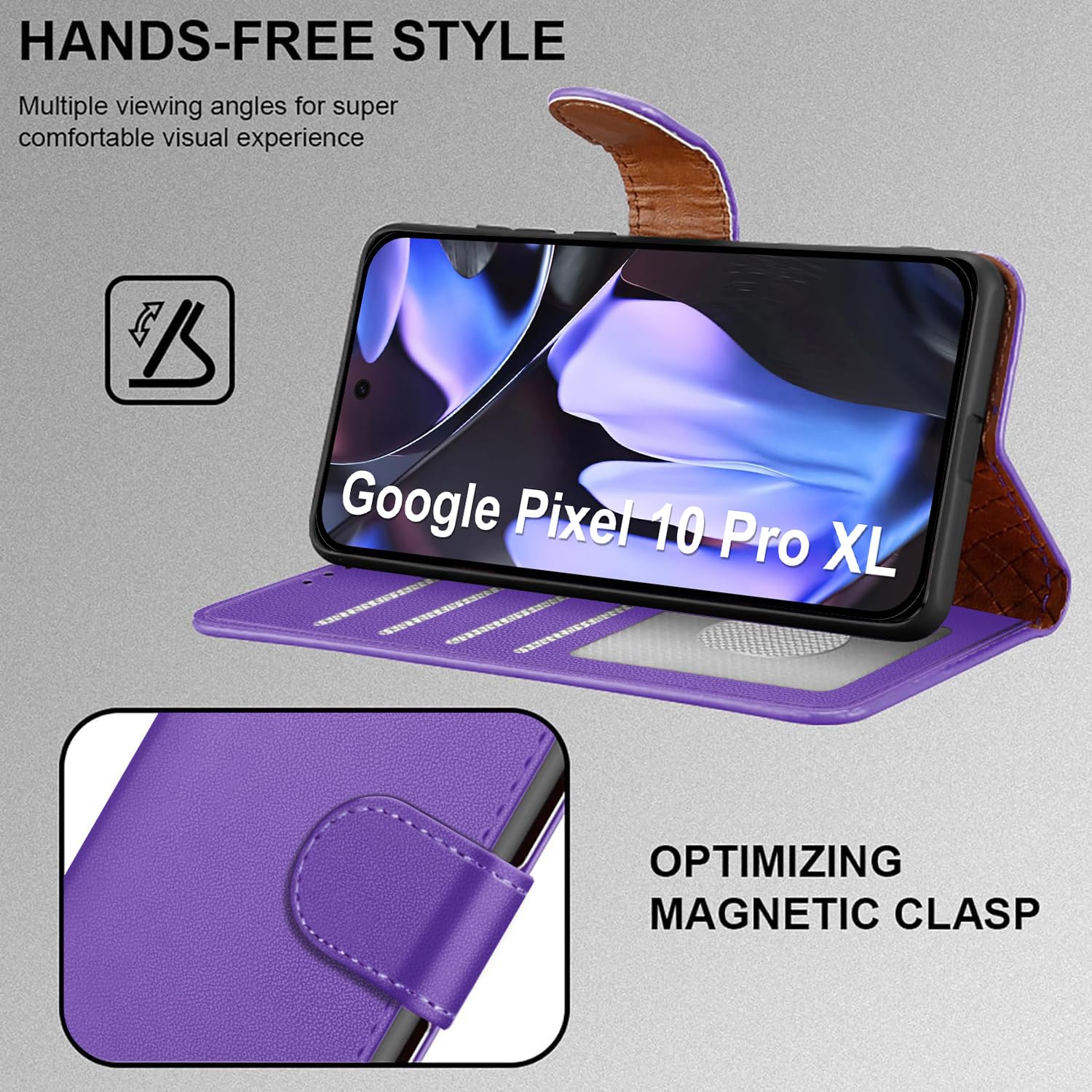 iCatchy Case for Google 10 Pro XL with 4 Card Slots Leather Wallet Flip Book Magnetic Closure Kickstand Shockproof Protective Phone Cover compatible with Pixel 10 Pro XL