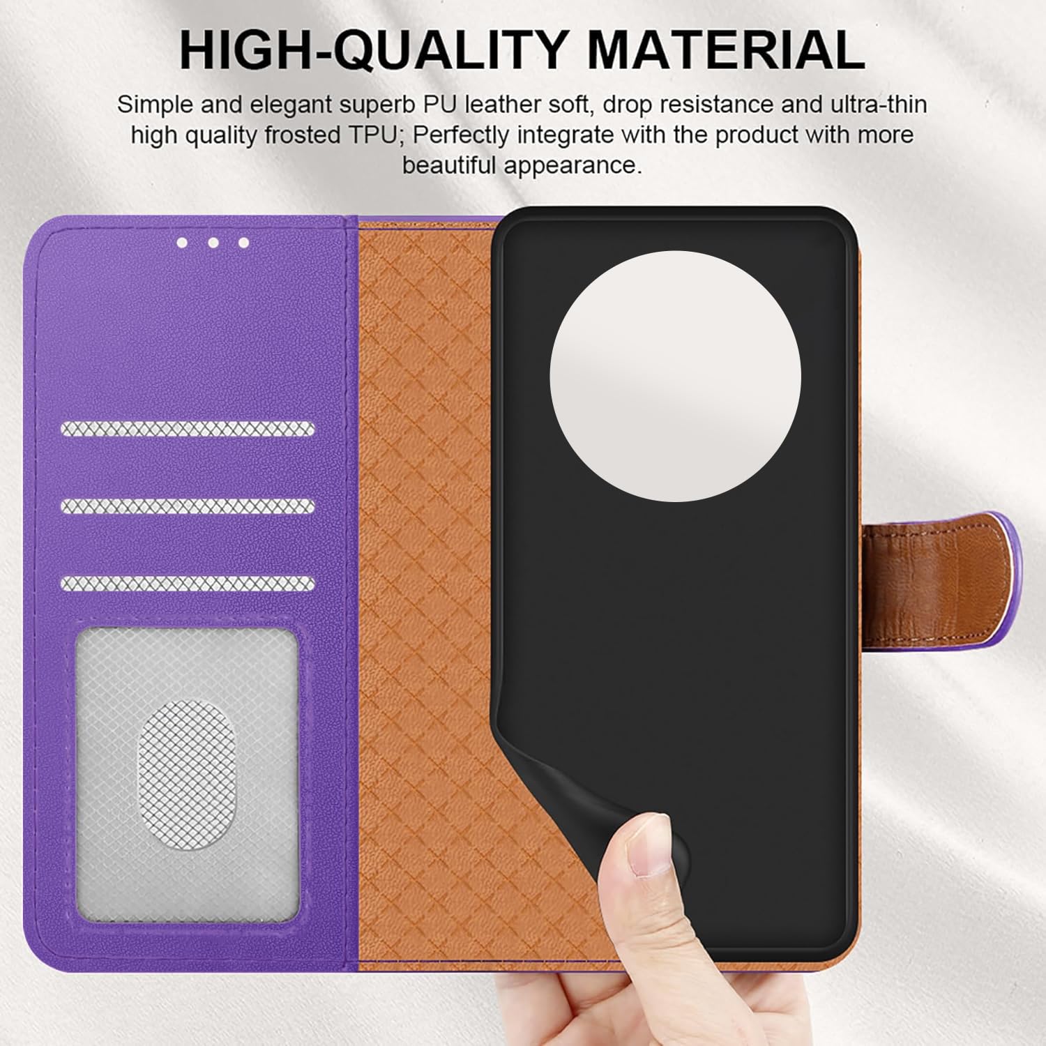 iCatchy for TCL 605 Case with 3 Card Slots Leather Wallet Flip Book RFID Blocking Magnetic Closure Kickstand Shockproof Protective Phone Cover compatible with TCL 605