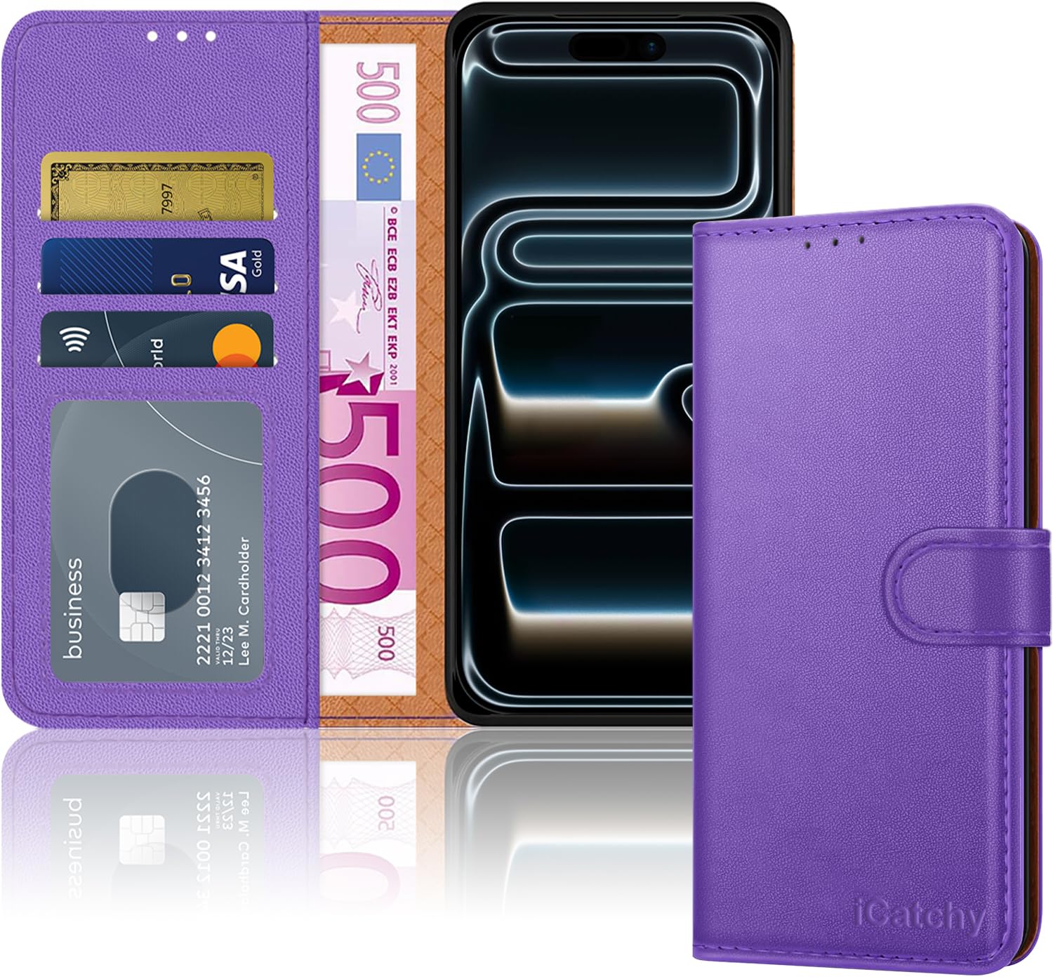 iCatchy for iPhone 17 Pro Case with 3 Card Slots Leather Wallet Flip Book Magnetic Closure Kickstand Shockproof Protective Phone Cover compatible with iPhone 17