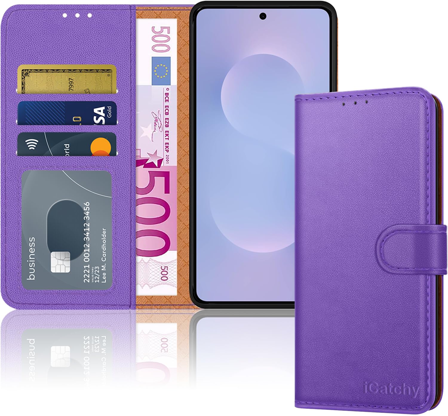 iCatchy for Samsung S25 Edge Case with 4 Card Slots Leather Wallet Flip Book RFID Blocking Magnetic Closure Kickstand Shockproof Protective Phone Cover compatible with Galaxy 25 Edge