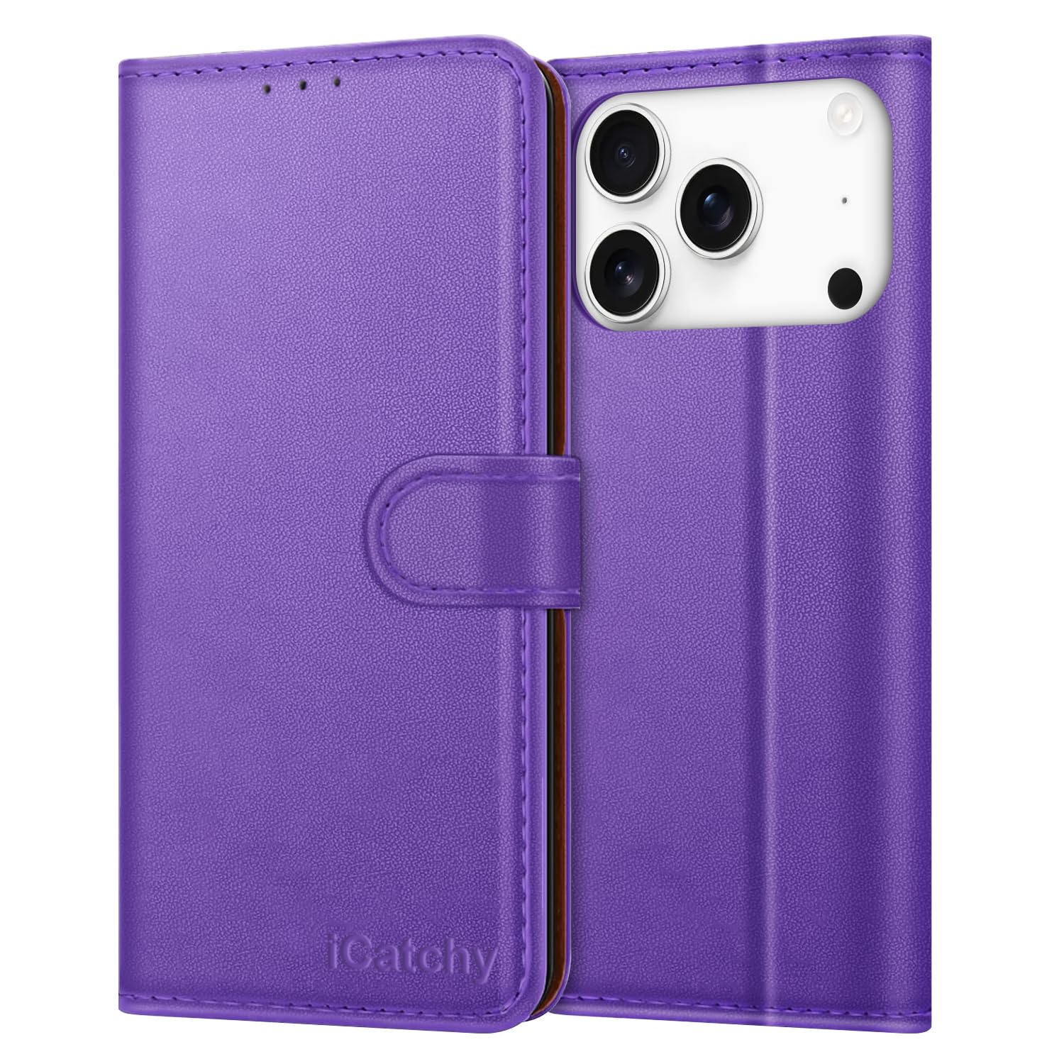 iCatchy for iPhone 17 Pro Case with 3 Card Slots Leather Wallet Flip Book Magnetic Closure Kickstand Shockproof Protective Phone Cover compatible with iPhone 17