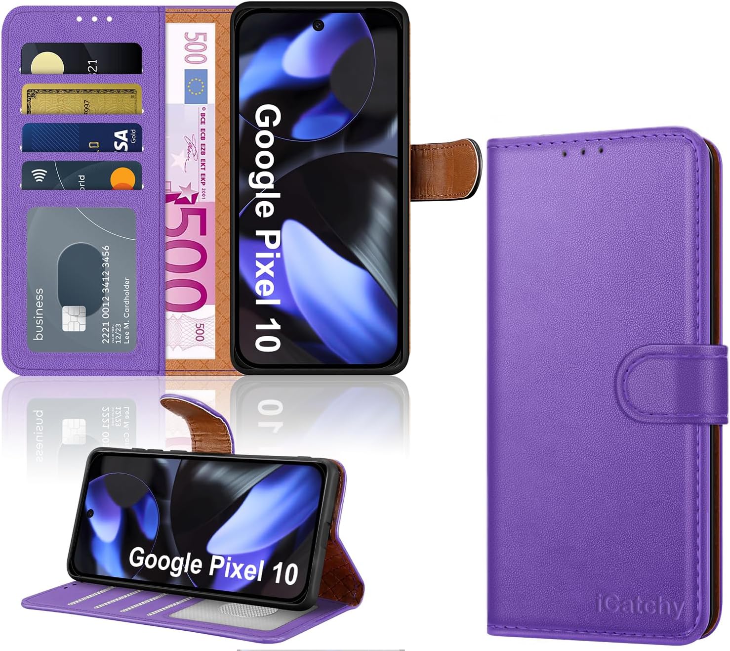 Case for Google 10 / 10 Pro with 4 Card Slots Leather Wallet Flip Book Magnetic Closure Kickstand Shockproof Protective Phone Cover compatible with Pixel 10 / 10 Pro