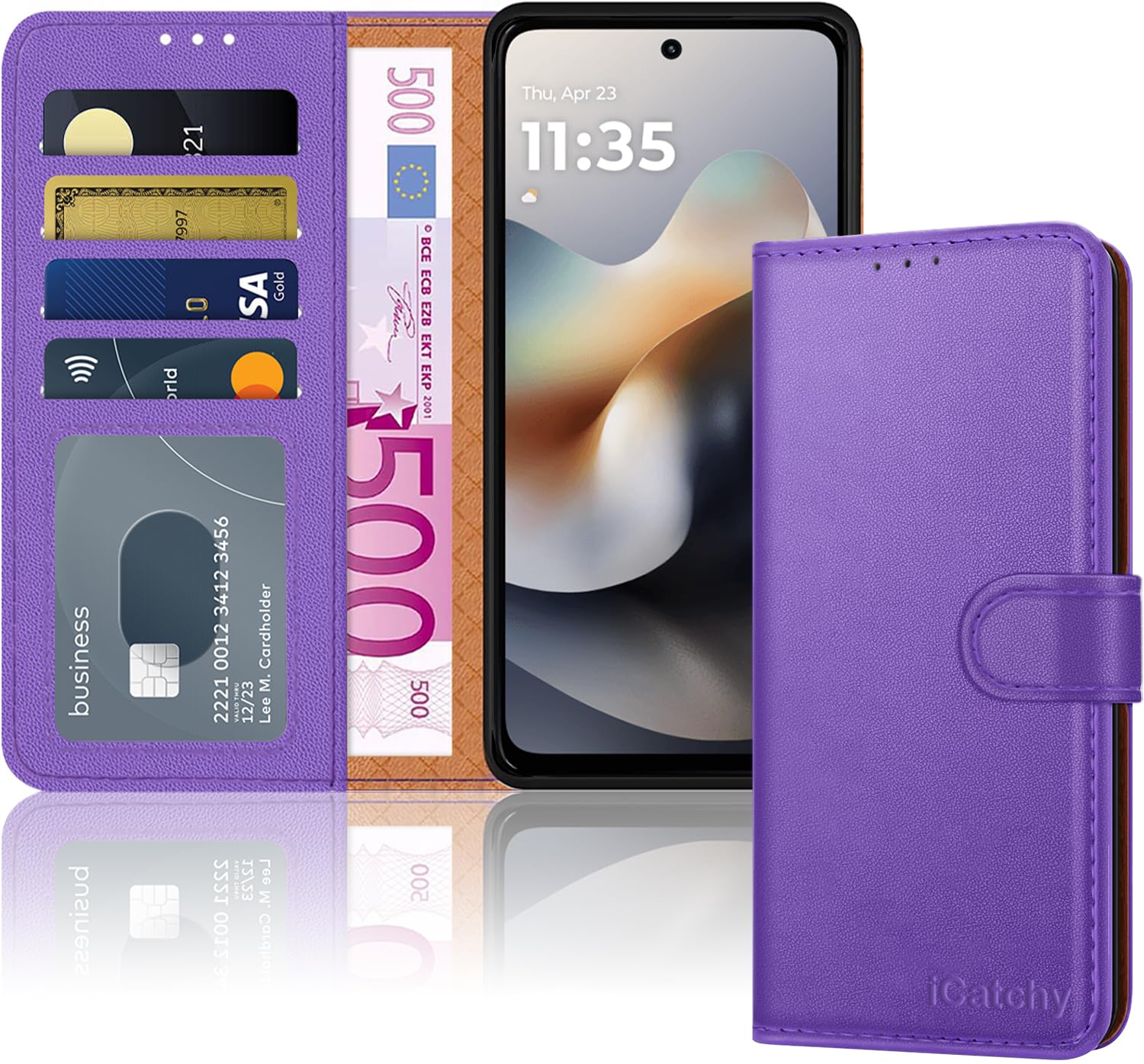 iCatchy for Motorola G56 5G Case with 4 Card Slots Leather Wallet Flip Book RFID Blocking Magnetic Closure Kickstand Shockproof Protective Phone Cover compatible with Moto G56