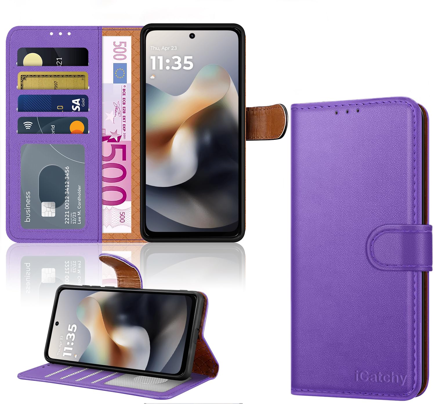 iCatchy for Motorola G56 5G Case with 4 Card Slots Leather Wallet Flip Book RFID Blocking Magnetic Closure Kickstand Shockproof Protective Phone Cover compatible with Moto G56