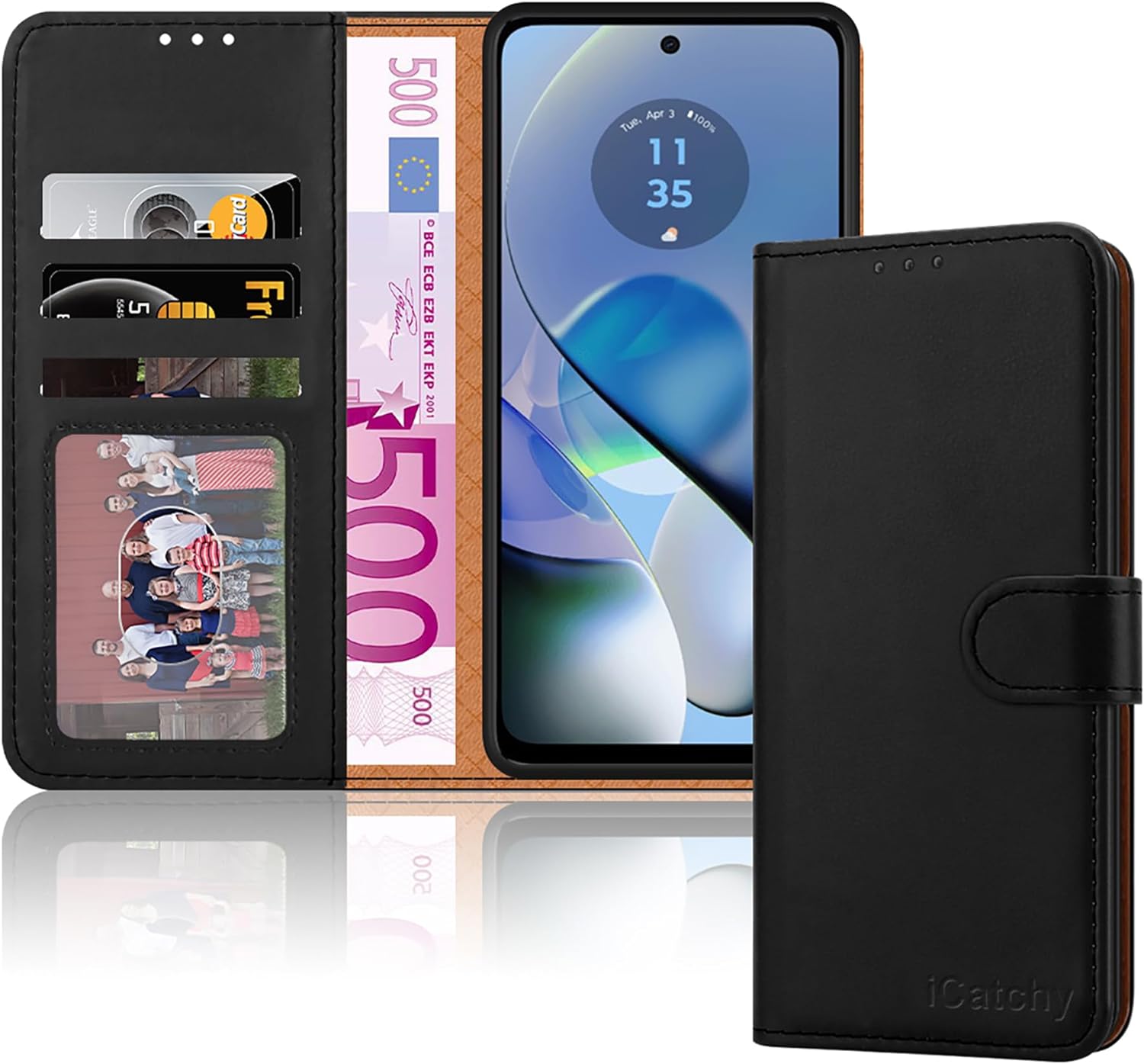 iCatchy for Motorola Moto G54 Case Leather Wallet Book Flip Folio Stand View Magnetic Protect RFID Blocking Cover Compatible with Motorola G54 5G Phone