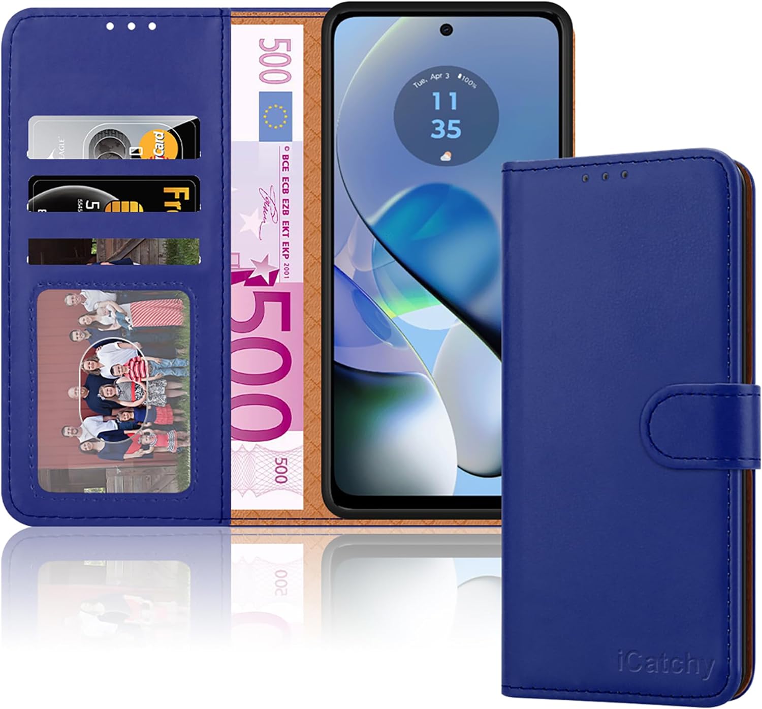 iCatchy for Motorola Moto G54 Case Leather Wallet Book Flip Folio Stand View Magnetic Protect RFID Blocking Cover Compatible with Motorola G54 5G Phone