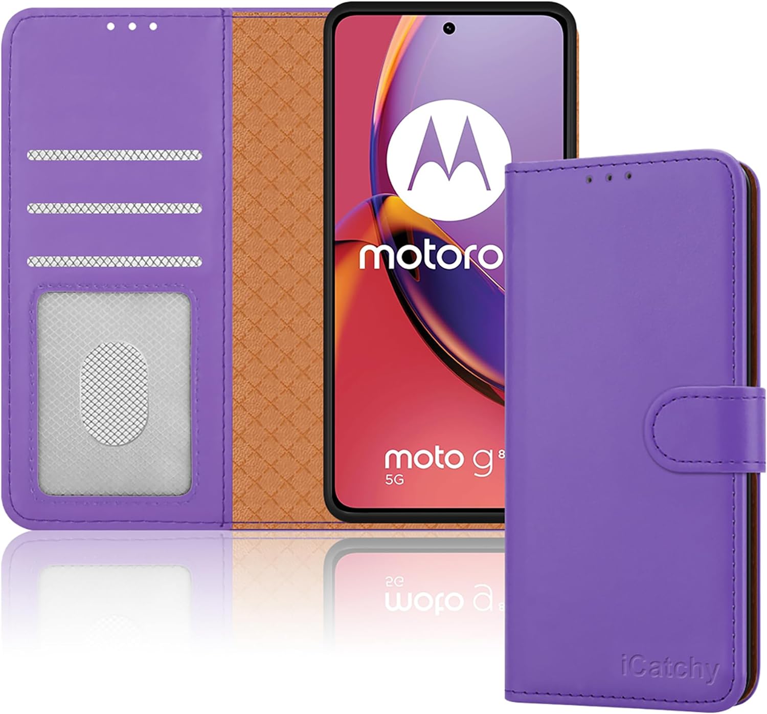iCatchy for Motorola Moto G84 Case Leather Wallet Book Flip Folio Stand View Magnetic Protect RFID Blocking Cover Compatible with Motorola G84 5G Phone