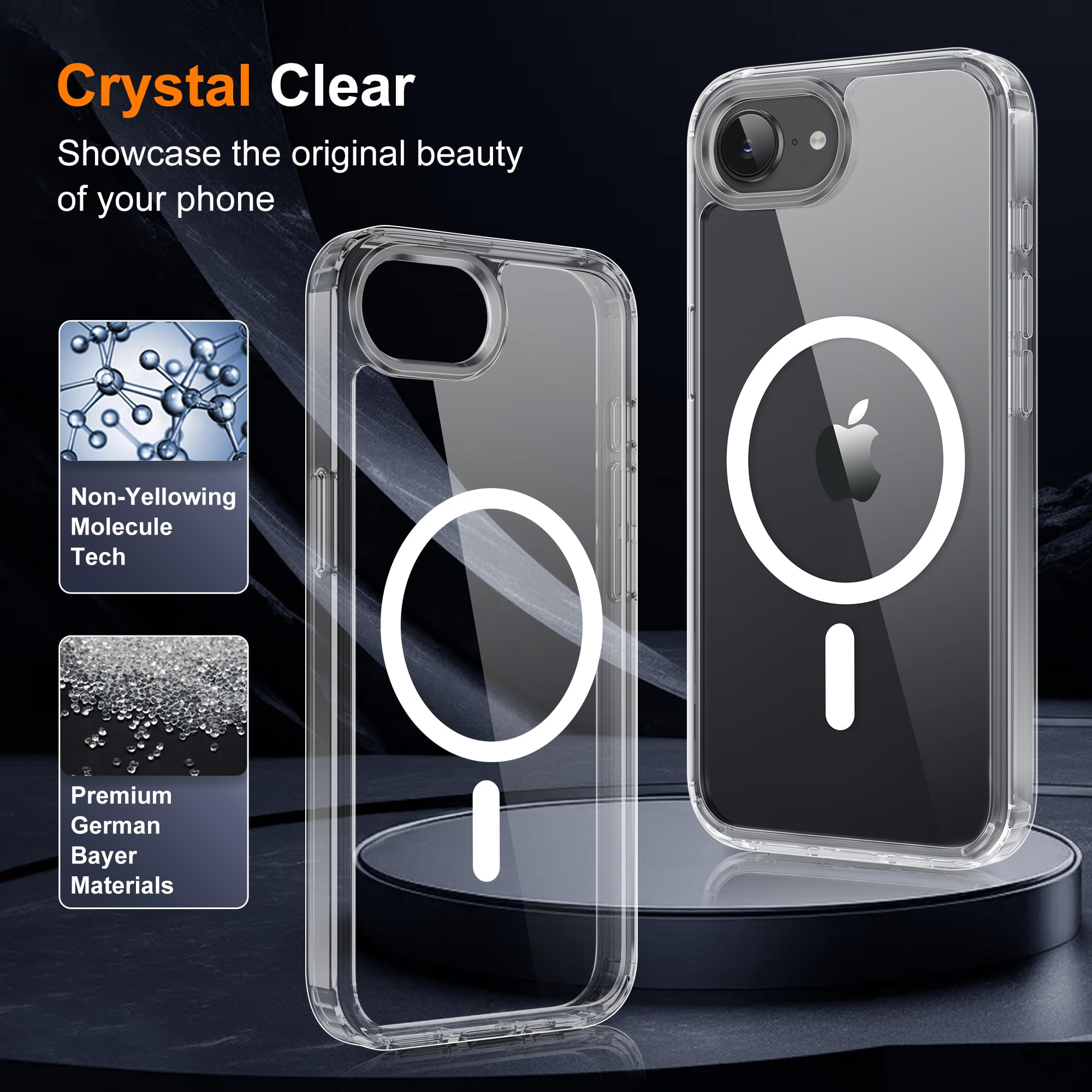 iCatchy for iPhone 16e Compatible with Magsafe Military Grade Drop Protection Anti Yellowing Cell Phone Cover - Rugged Shockproof Protective Transparent Case (Clear)