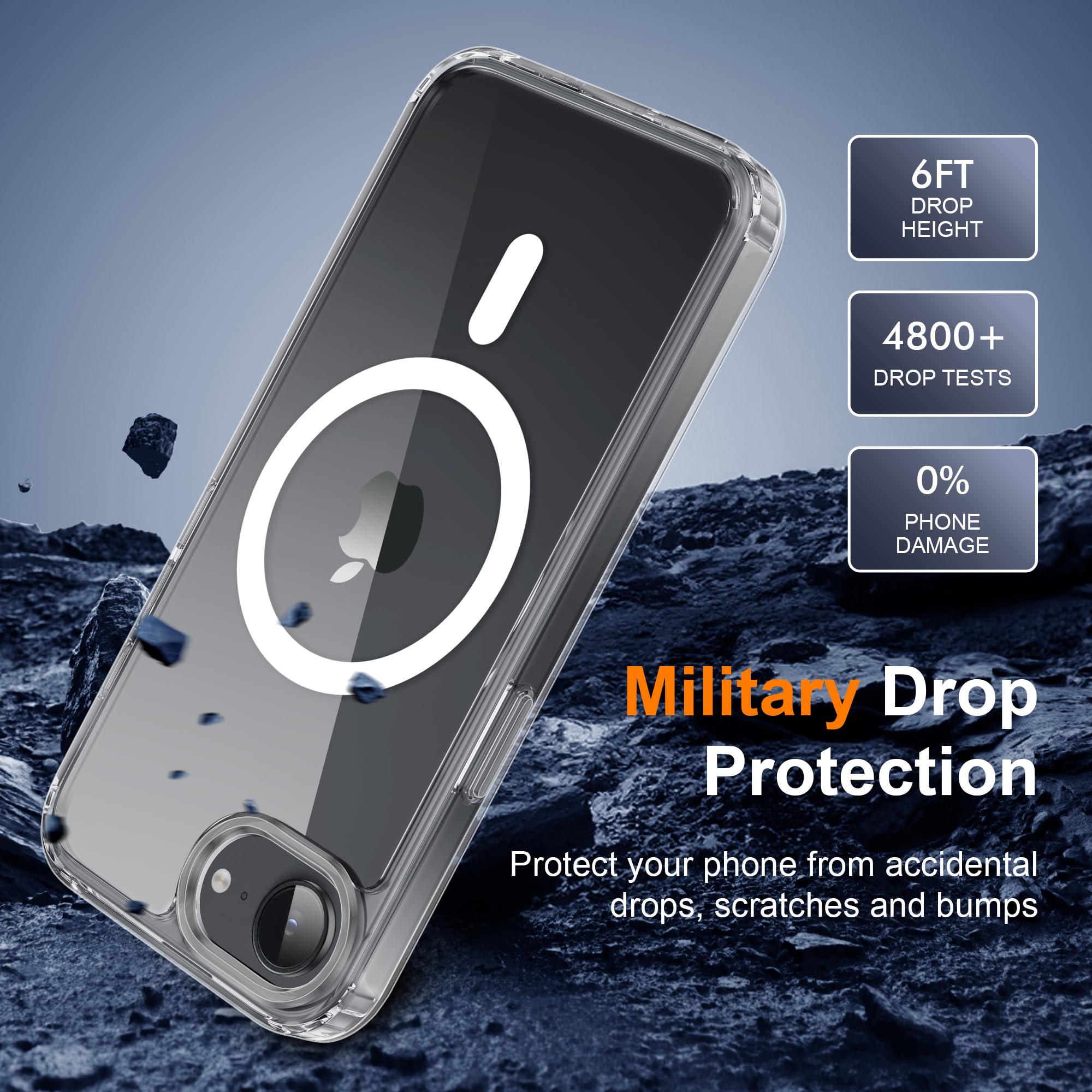 iCatchy for iPhone 16e Compatible with Magsafe Military Grade Drop Protection Anti Yellowing Cell Phone Cover - Rugged Shockproof Protective Transparent Case (Clear)