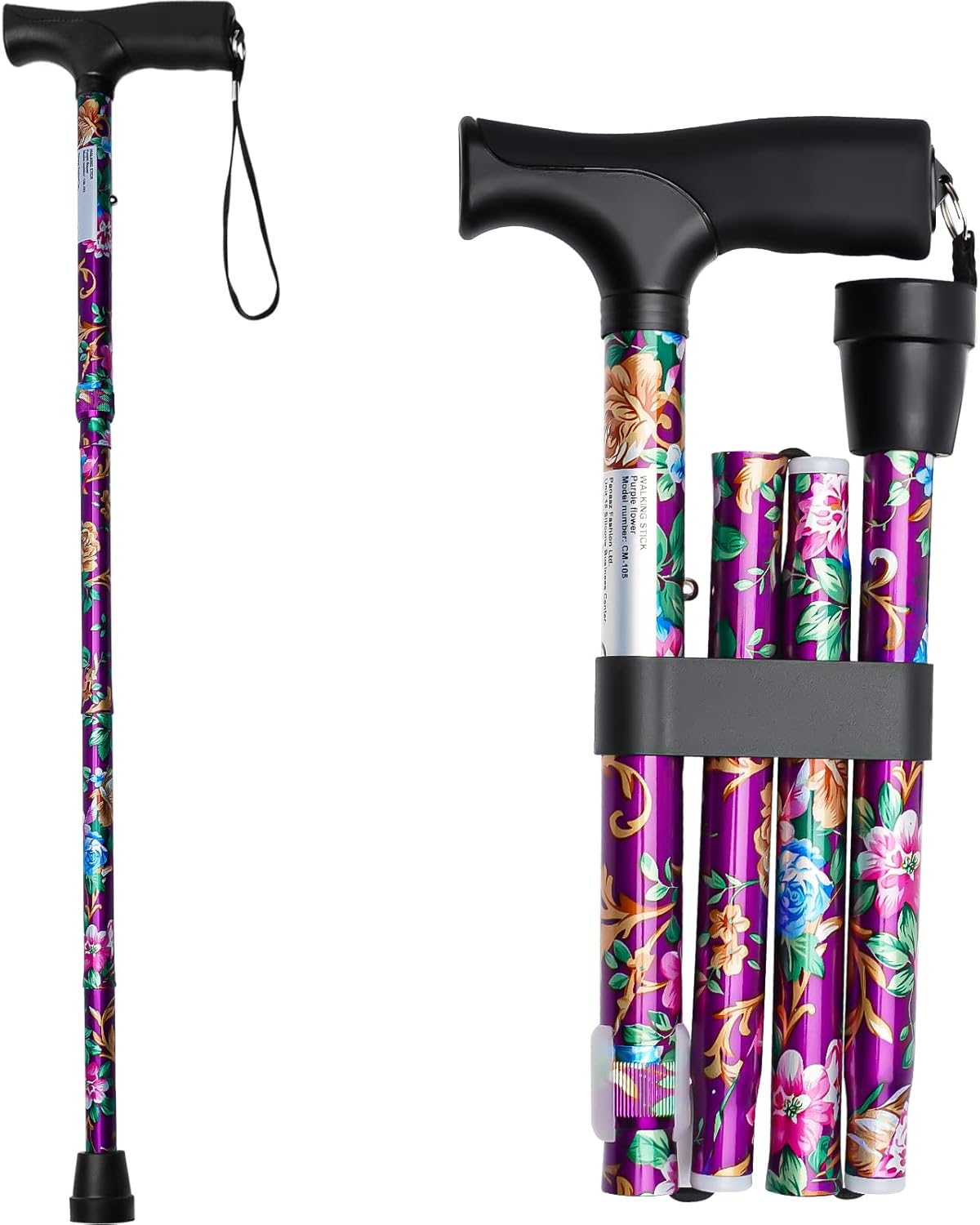 iCatchy Walking Flexible Stick, Easy Adjustable Height Folding Extendable Walking Aid Mobility Aid Collapsible Walking Stick for Unisex UKCA Approved