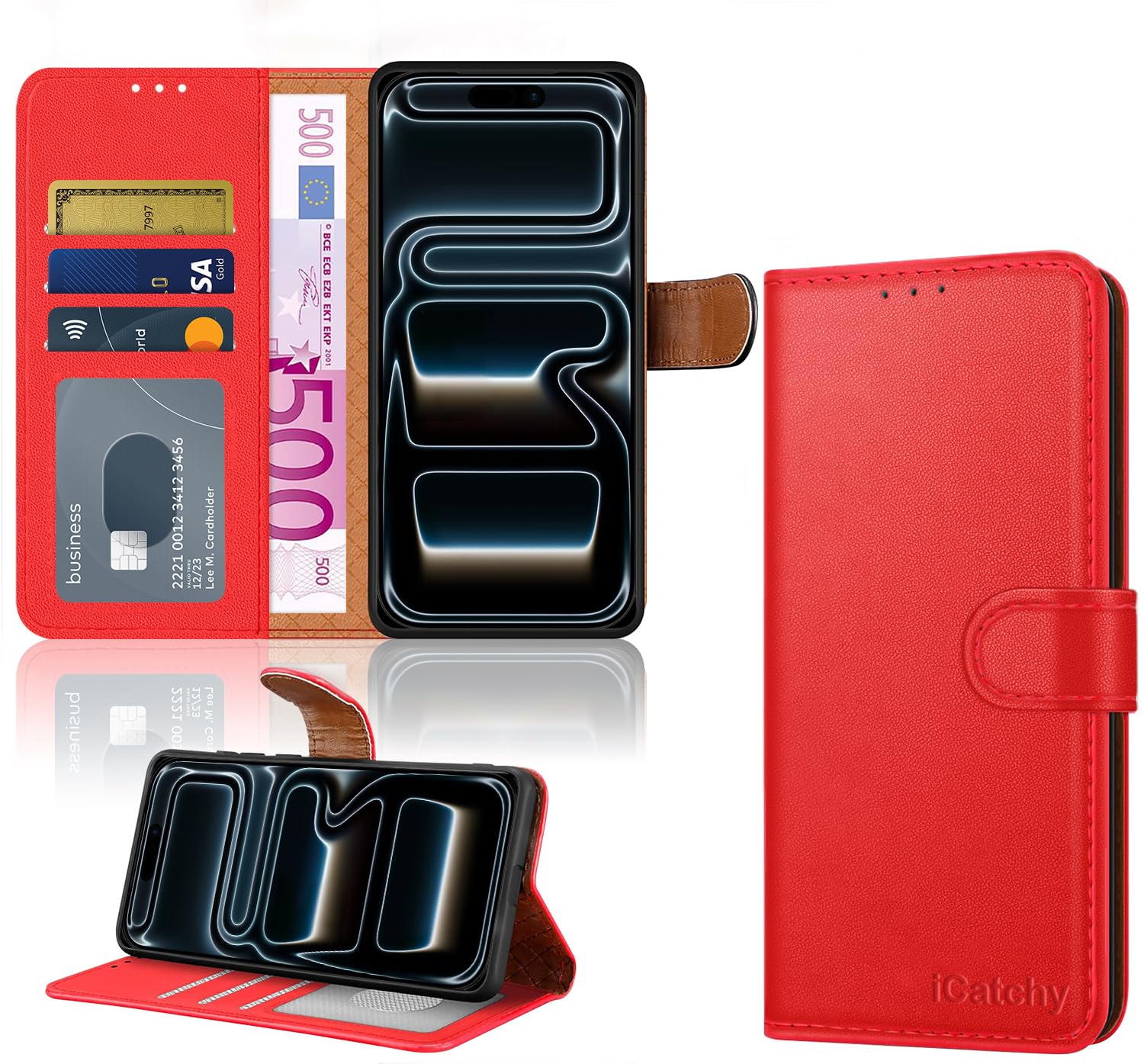 iCatchy for iPhone 17 Pro Case with 3 Card Slots Leather Wallet Flip Book Magnetic Closure Kickstand Shockproof Protective Phone Cover compatible with iPhone 17