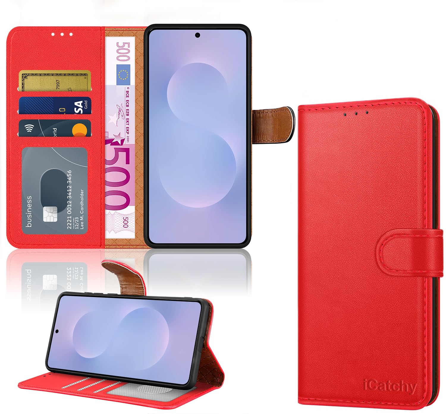 iCatchy for Samsung S25 Edge Case with 4 Card Slots Leather Wallet Flip Book RFID Blocking Magnetic Closure Kickstand Shockproof Protective Phone Cover compatible with Galaxy 25 Edge