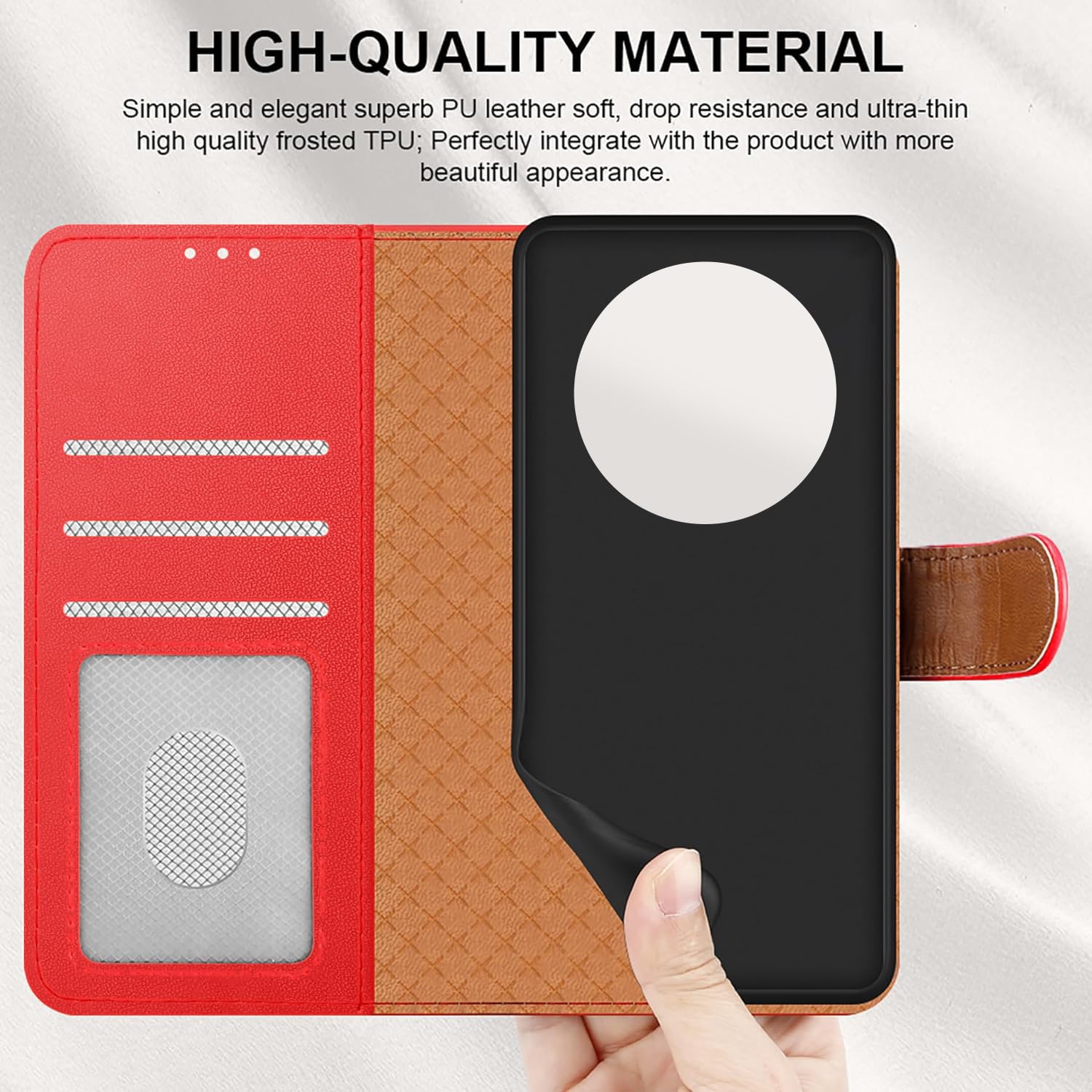 iCatchy for TCL 605 Case with 3 Card Slots Leather Wallet Flip Book RFID Blocking Magnetic Closure Kickstand Shockproof Protective Phone Cover compatible with TCL 605