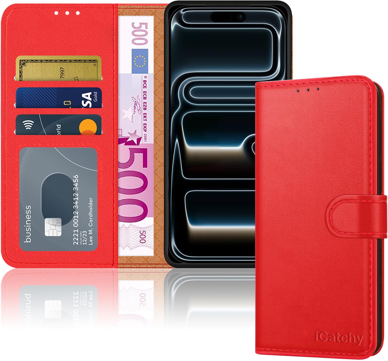 iCatchy for iPhone 17 Pro Case with 3 Card Slots Leather Wallet Flip Book Magnetic Closure Kickstand Shockproof Protective Phone Cover compatible with iPhone 17