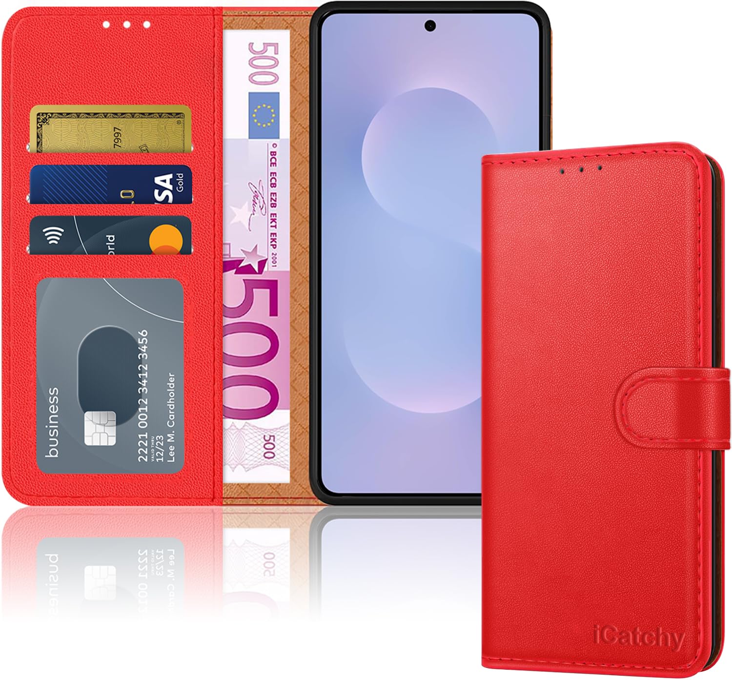 iCatchy for Samsung S25 Edge Case with 4 Card Slots Leather Wallet Flip Book RFID Blocking Magnetic Closure Kickstand Shockproof Protective Phone Cover compatible with Galaxy 25 Edge