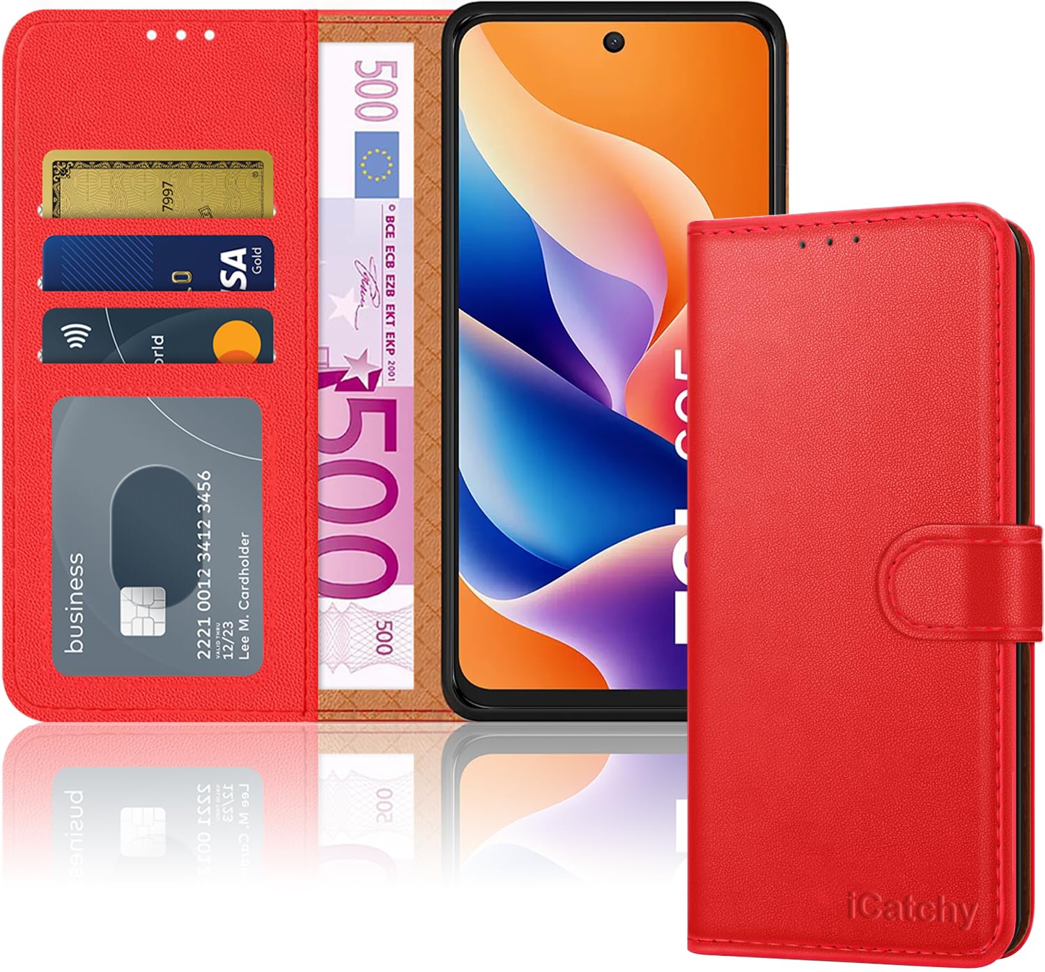 iCatchy for TCL 605 Case with 3 Card Slots Leather Wallet Flip Book RFID Blocking Magnetic Closure Kickstand Shockproof Protective Phone Cover compatible with TCL 605