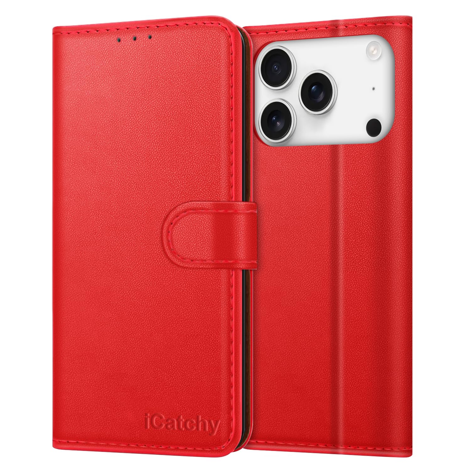 iCatchy for iPhone 17 Pro Case with 3 Card Slots Leather Wallet Flip Book Magnetic Closure Kickstand Shockproof Protective Phone Cover compatible with iPhone 17