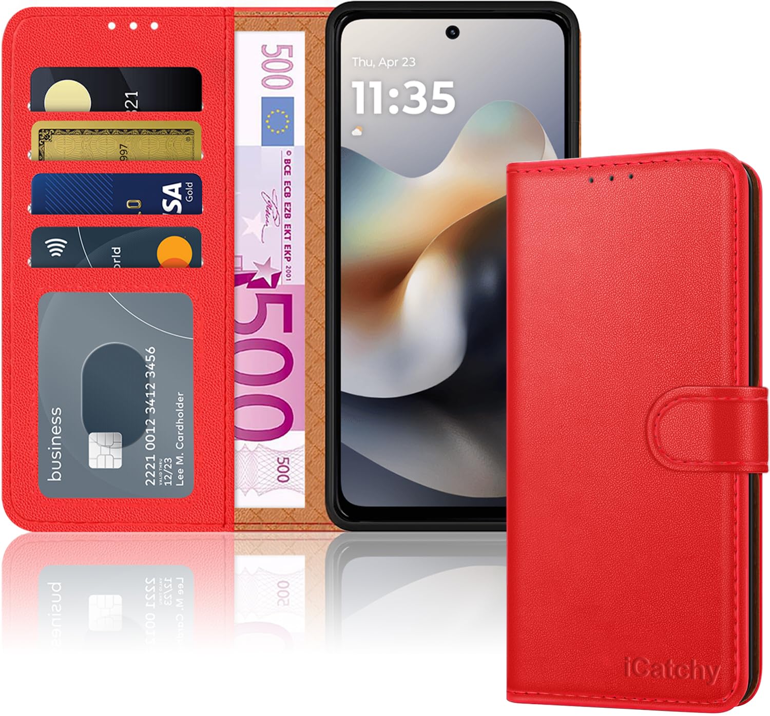 iCatchy for Motorola G56 5G Case with 4 Card Slots Leather Wallet Flip Book RFID Blocking Magnetic Closure Kickstand Shockproof Protective Phone Cover compatible with Moto G56