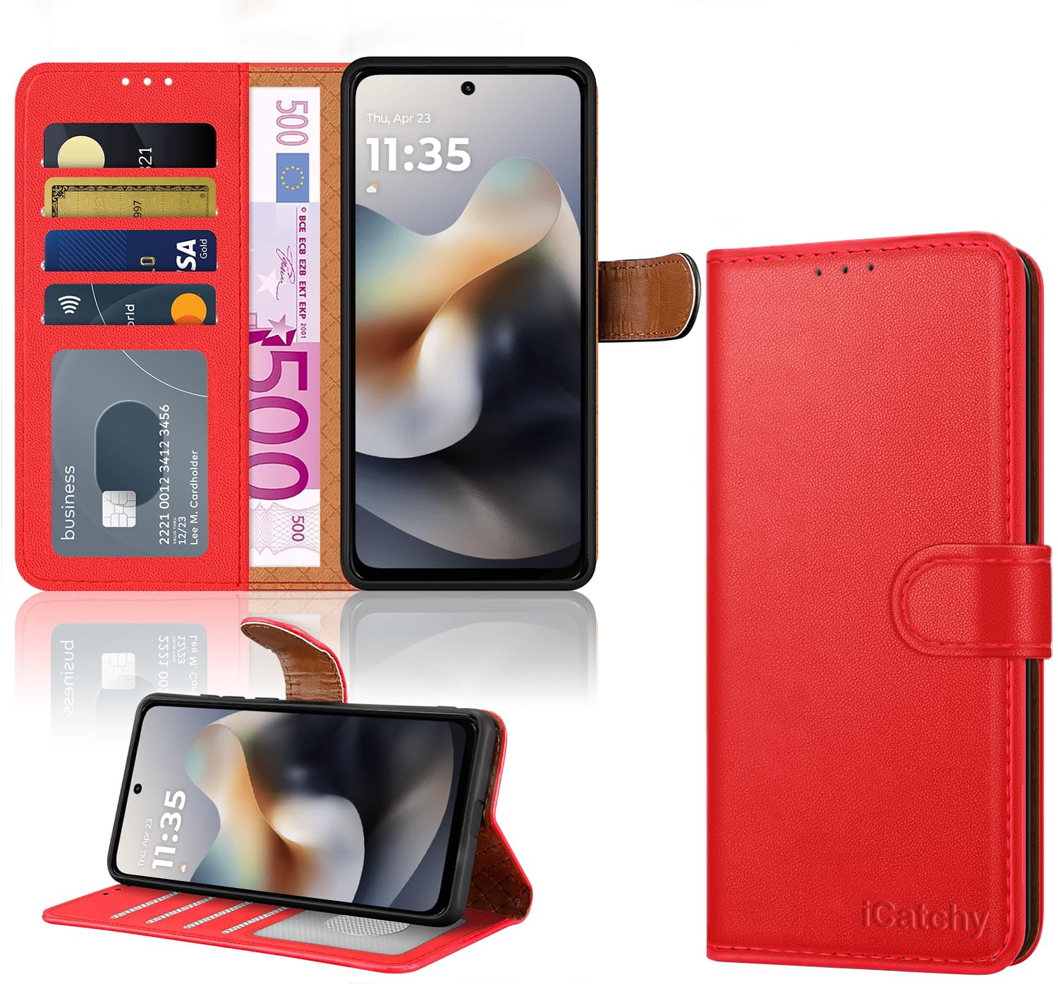 iCatchy for Motorola G56 5G Case with 4 Card Slots Leather Wallet Flip Book RFID Blocking Magnetic Closure Kickstand Shockproof Protective Phone Cover compatible with Moto G56