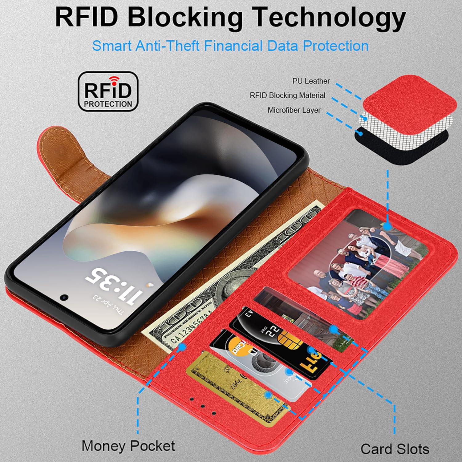iCatchy for Motorola G56 5G Case with 4 Card Slots Leather Wallet Flip Book RFID Blocking Magnetic Closure Kickstand Shockproof Protective Phone Cover compatible with Moto G56